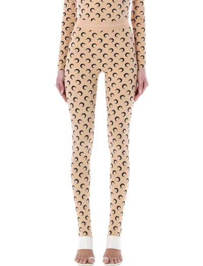 Marine Serre High-waisted Leggings With Crescent Moon Pattern In Neutral