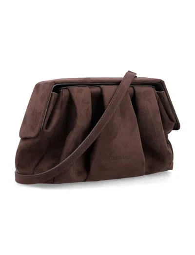 Themoirè Eco Suede Pleated Clutch Bag In Brown
