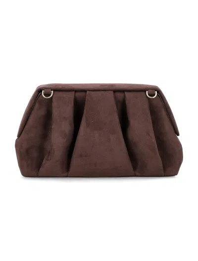 Themoirè Eco Suede Pleated Clutch Bag In Brown
