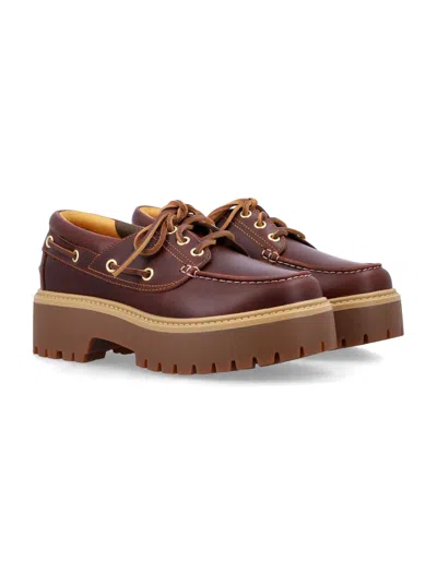 Timberland Leather Platform Boat Shoes In Brown