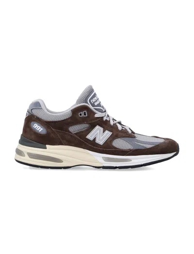 New Balance 991 V2 Miuk Suede Mesh Sneakers In Brown