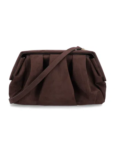 Themoirè Eco Suede Pleated Clutch Bag In Brown