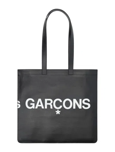 Comme Des Garçons Logo Leather Tote Bag In Black