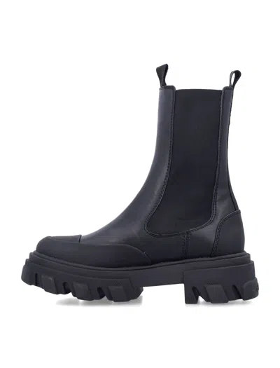 Ganni Mid Chunky Leather Chelsea Boots In Black