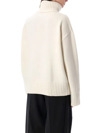 Rhea Costa Rhea Heavy Off White Wool Turtleneck Sweater In White