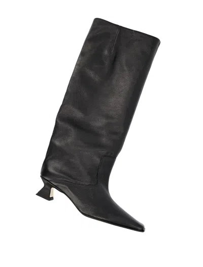 Miista Square Toe Leather Knee-high Boot In Black