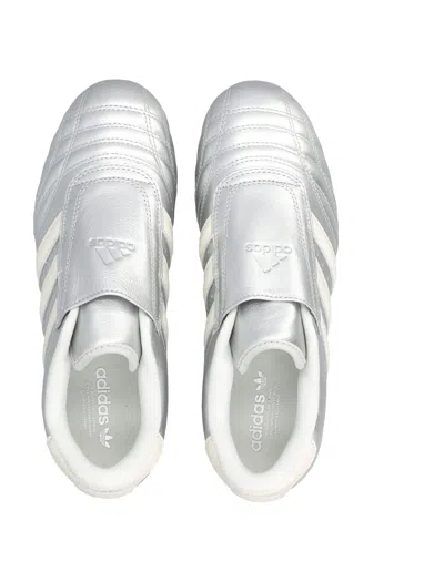 Adidas Originals Three-stripe Metallic-leather Sneakers In Silver