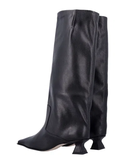 Miista Square Toe Leather Knee-high Boot In Black