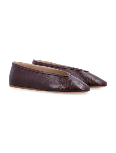 Le Monde Beryl Naplack Round Toe Ballerina Shoes In Brown