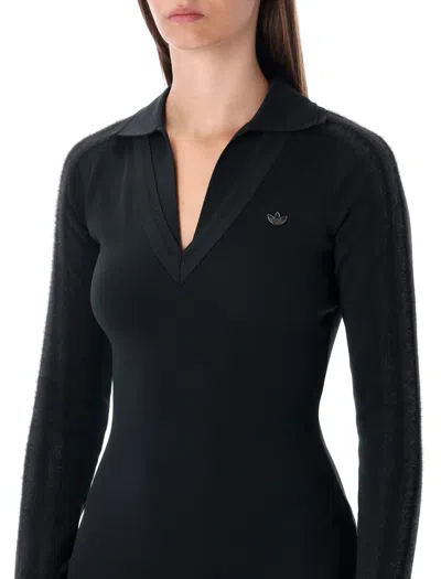 Adidas Originals V-neck Long-sleeve Mini Dress In Black