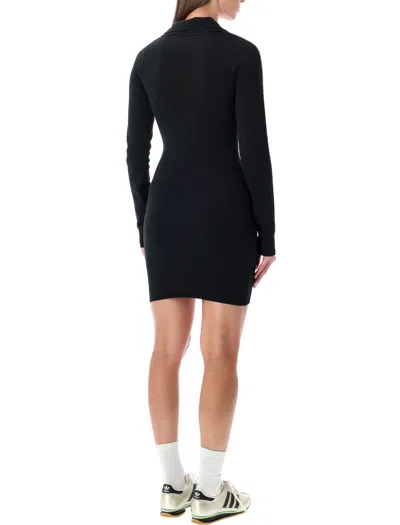 Adidas Originals V-neck Long-sleeve Mini Dress In Black