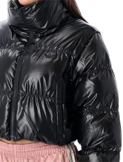 Adidas Originals Shiny Black Convertible Cropped Puffer Jacket
