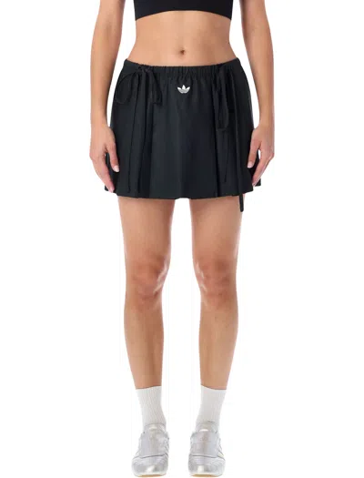 Adidas Originals Pleated Mini Skirt With Drawstring In Black