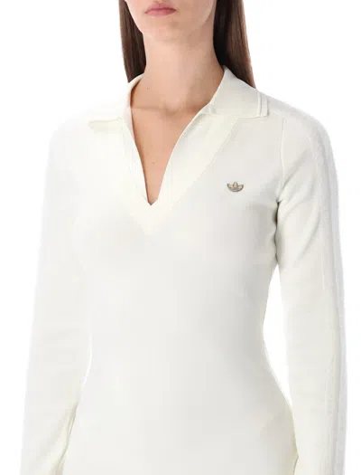 Adidas Originals White Ribbed Mini Dress In White