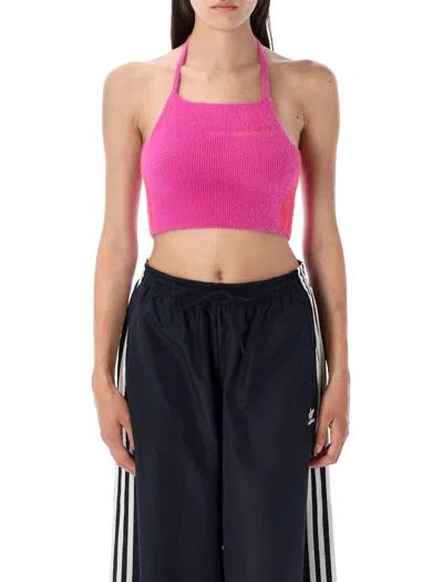 Adidas Originals Fluffy Knitted Halter Top In Pink