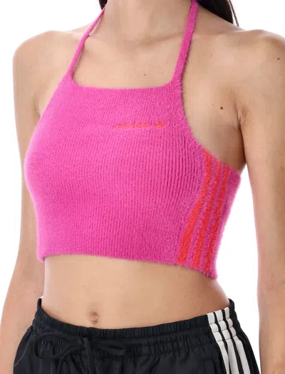 Adidas Originals Fluffy Knitted Halter Top In Pink