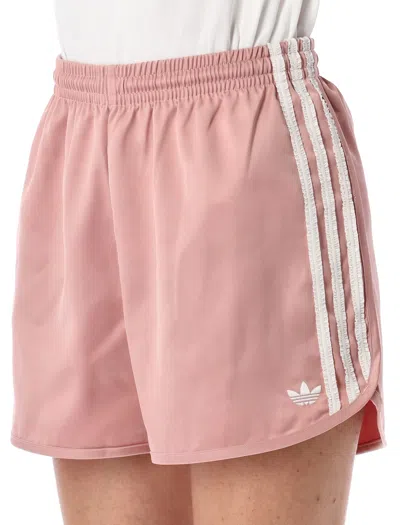 Adidas Originals Satin Ruffled 3-stripes Shorts In Pink