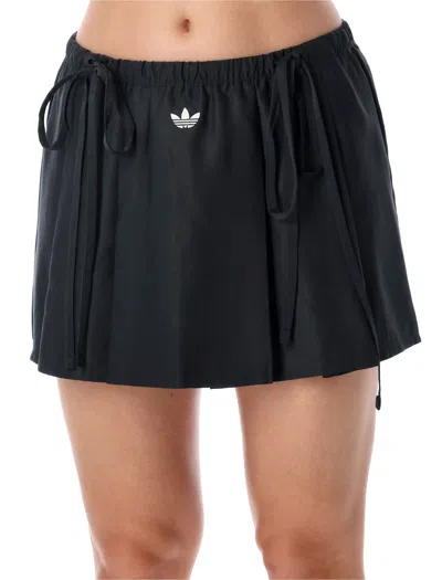 Adidas Originals Pleated Mini Skirt With Drawstring In Black