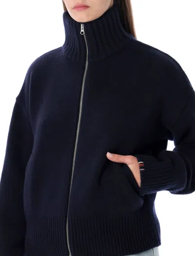 Extreme Cashmere Minimalist Zip-up Jacket With High Collar In Black