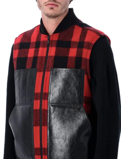 Junya Watanabe Mackinaw Wool And Leather Vest In Red