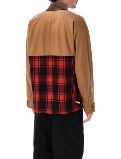 Junya Watanabe Cotton Canvas Jacket With Wool Back Insert And Corduroy Collar In Brown