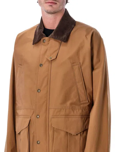 Junya Watanabe Cotton Canvas Jacket With Wool Back Insert And Corduroy Collar In Brown
