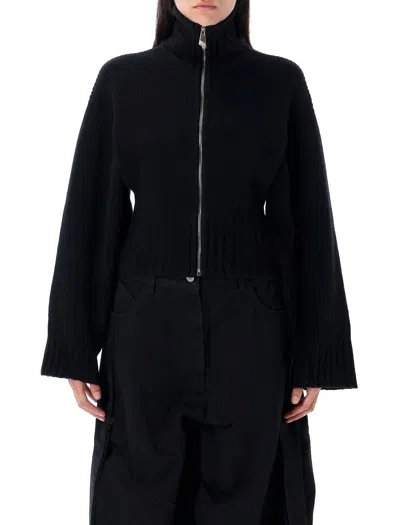 Attico Ribbed Knit Sweater With High Collar In Black