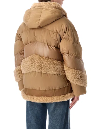 Urbancode Camel Short Puffer Jacket With Faux Shearling In Brown
