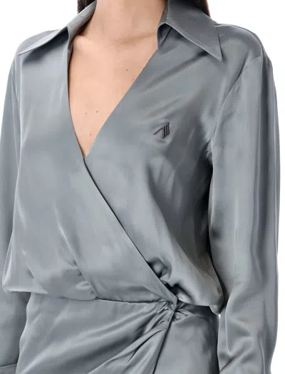 Attico Satin Mini Dress In Gray