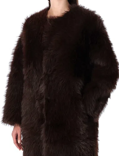 Urbancode Brown Shearling With Hidden Front Fastening In Faux Fur Woman In Brown