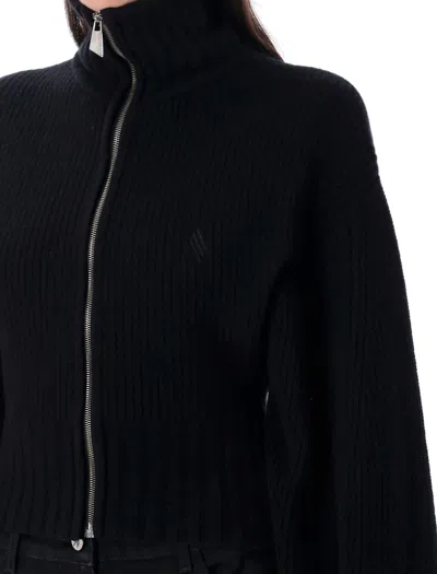 Attico Ribbed Knit Sweater With High Collar In Black