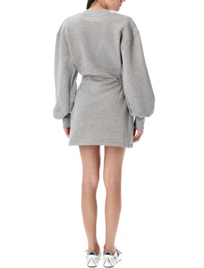 Attico Fleece Mini Dress V Neck In Gray