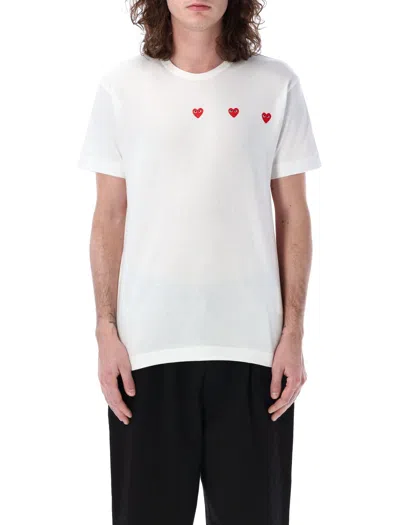 Comme Des Garçons Play Three Hearts T-shirt In White