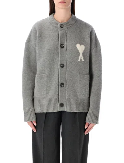 Ami Alexandre Mattiussi Ami Paris Alpaca Cardigan With Ami De C Ur Logo In Gray