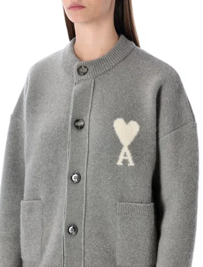 Ami Alexandre Mattiussi Ami Paris Alpaca Cardigan With Ami De C Ur Logo In Gray