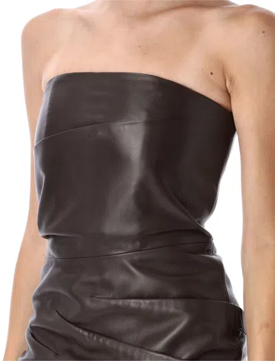Attico Brown Off-shoulder Sleeveless Mini Dress With Rear Zip Closure In Leather Woman In Brown
