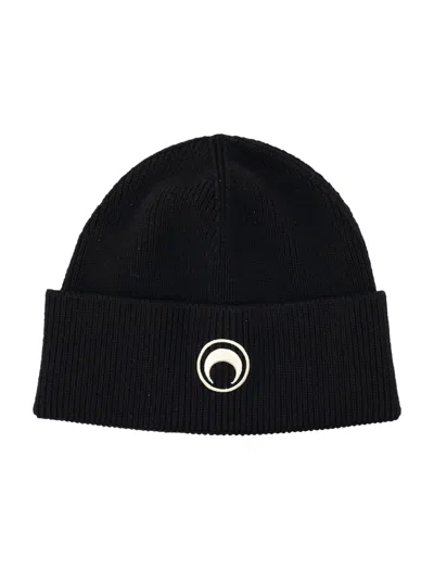 Marine Serre Ribbed Knit Beanie With Folded Cuff In Black