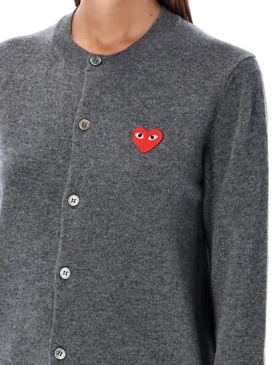 Comme Des Garçons Play Cardigan Round Collar Crystal Heart Red In Gray
