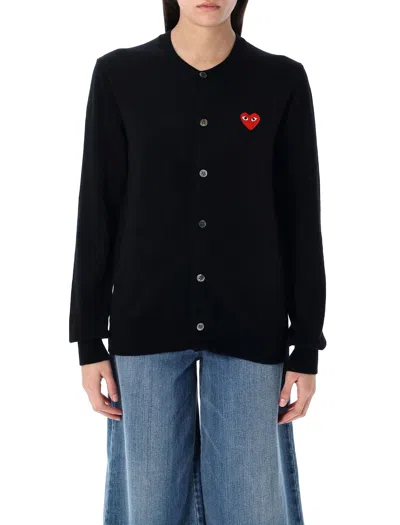Comme Des Garçons Play Cardigan Round Collar Crystal Heart Red In Black