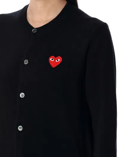 Comme Des Garçons Play Cardigan Round Collar Crystal Heart Red In Black