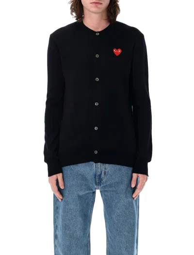 Comme Des Garçons Play Cardigan Round Collar Crystal Heart Red In Black