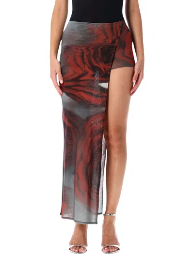 Jean Paul Gaultier Asymmetrical Long Maxi Skirt With Sheer Overlay In Multi
