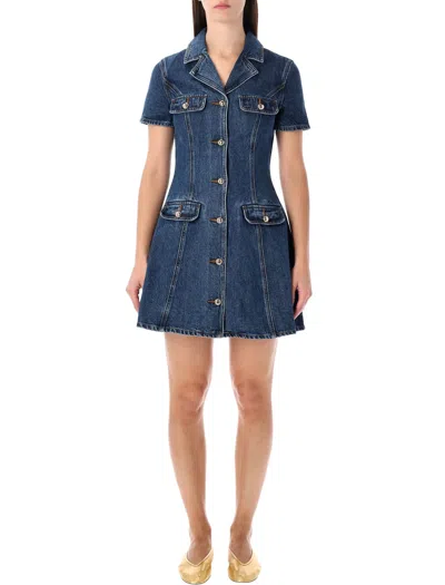 Self-portrait Belted Denim Mini Dress In Blue