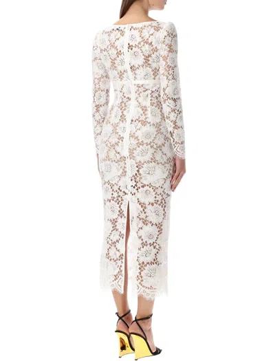 Self-portrait White Floral Lace Midi Dress With Satin Bow In White