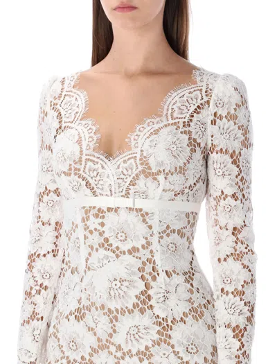 Self-portrait White Floral Lace Midi Dress With Satin Bow In White