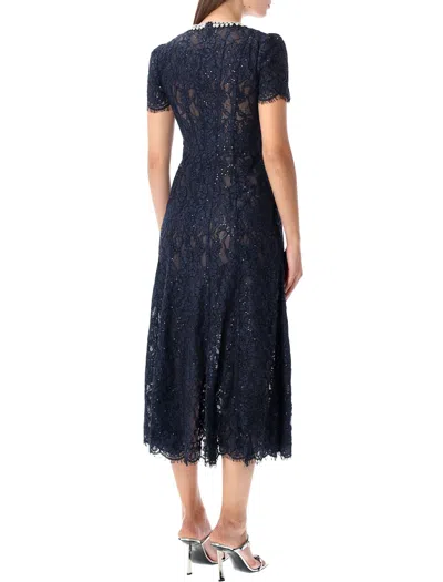 Self-portrait Blue Sequin Floral Lace Embellished Midi Dress In Blue