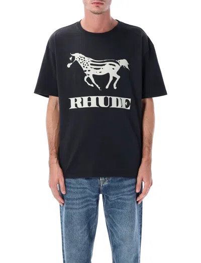 Rhude Crew Neck Short Sleeve Graphic Print T-shirt In Black