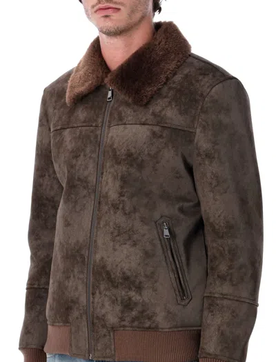 Sword 6.6.44 Sword Sword Eco-leather Biker Jacket With Shearling Collar In Brown