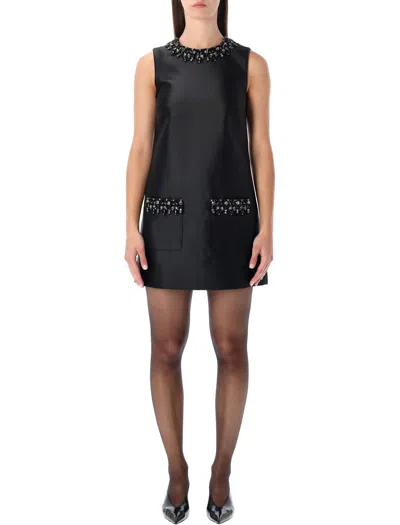 Self-portrait Black Taffeta Embellished Trim Mini Dress Clothing In Black
