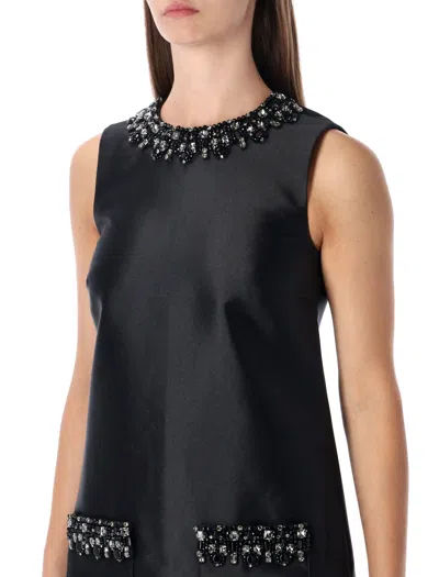 Self-portrait Black Taffeta Embellished Trim Mini Dress Clothing In Black